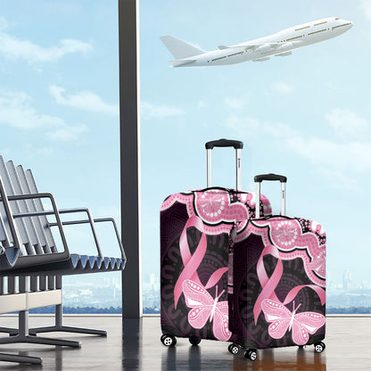 Australia Indigenous Luggage Cover Pink Ribbon Breast Cancer Butterfly Aboriginal Black
