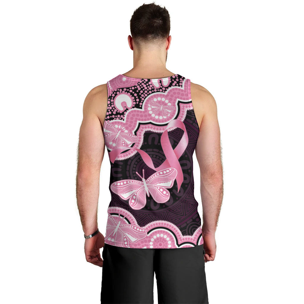 Australia Indigenous Men Tank Top Pink Ribbon Breast Cancer Butterfly Aboriginal Black