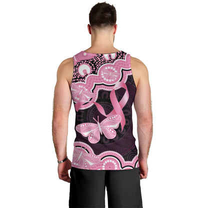 Australia Indigenous Men Tank Top Pink Ribbon Breast Cancer Butterfly Aboriginal Black