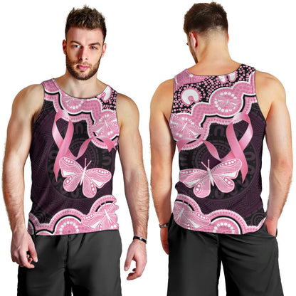 Australia Indigenous Men Tank Top Pink Ribbon Breast Cancer Butterfly Aboriginal Black