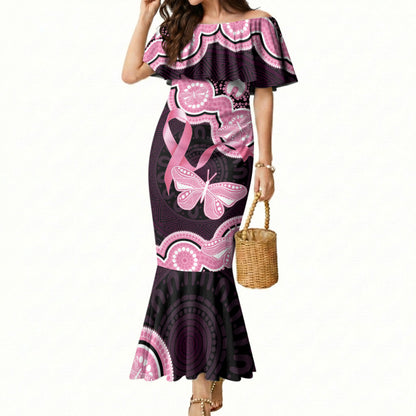 Australia Indigenous Mermaid Dress Pink Ribbon Breast Cancer Butterfly Aboriginal Black