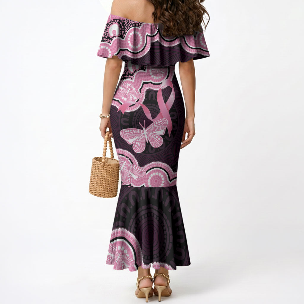 Australia Indigenous Mermaid Dress Pink Ribbon Breast Cancer Butterfly Aboriginal Black