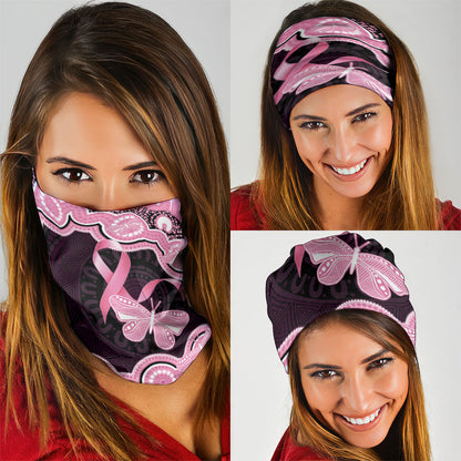 Australia Indigenous Neck Gaiter Pink Ribbon Breast Cancer Butterfly Aboriginal Black