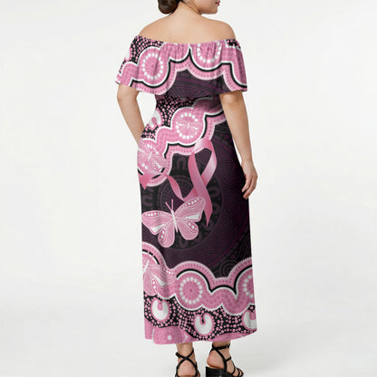Australia Indigenous Off Shoulder Maxi Dress Pink Ribbon Breast Cancer Butterfly Aboriginal Black