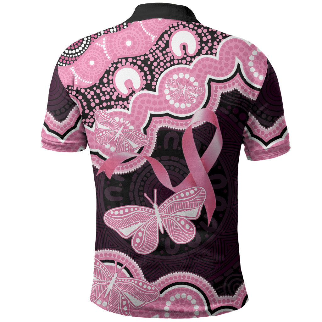 Australia Indigenous Polo Shirt Pink Ribbon Breast Cancer Butterfly Aboriginal Black
