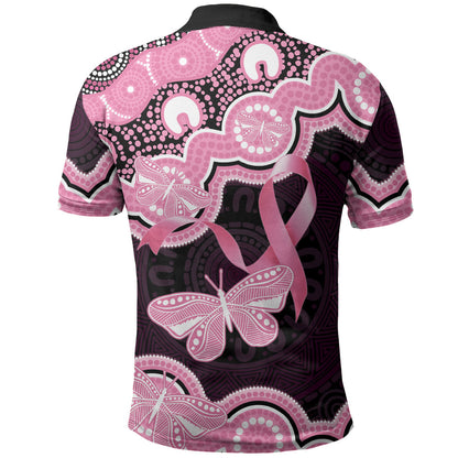 Australia Indigenous Polo Shirt Pink Ribbon Breast Cancer Butterfly Aboriginal Black