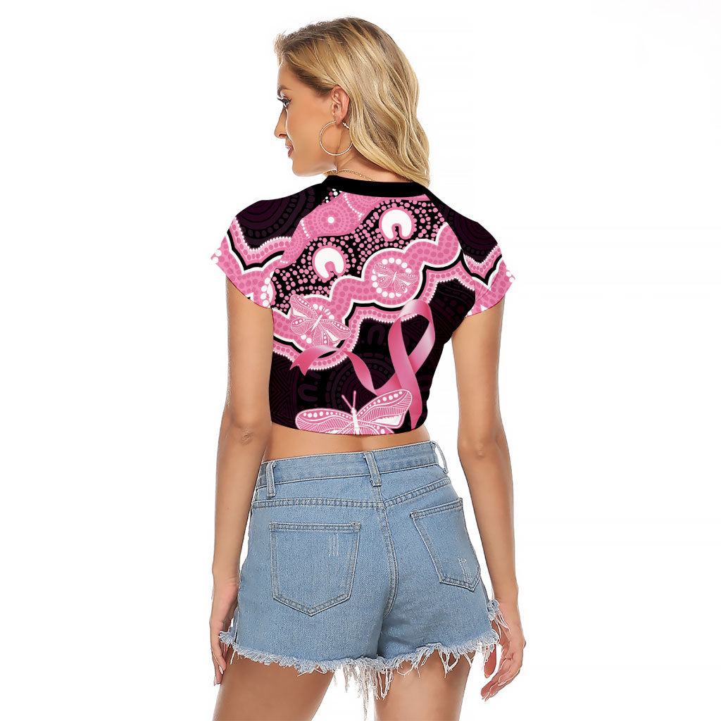 Australia Indigenous Raglan Cropped T Shirt Pink Ribbon Breast Cancer Butterfly Aboriginal Black