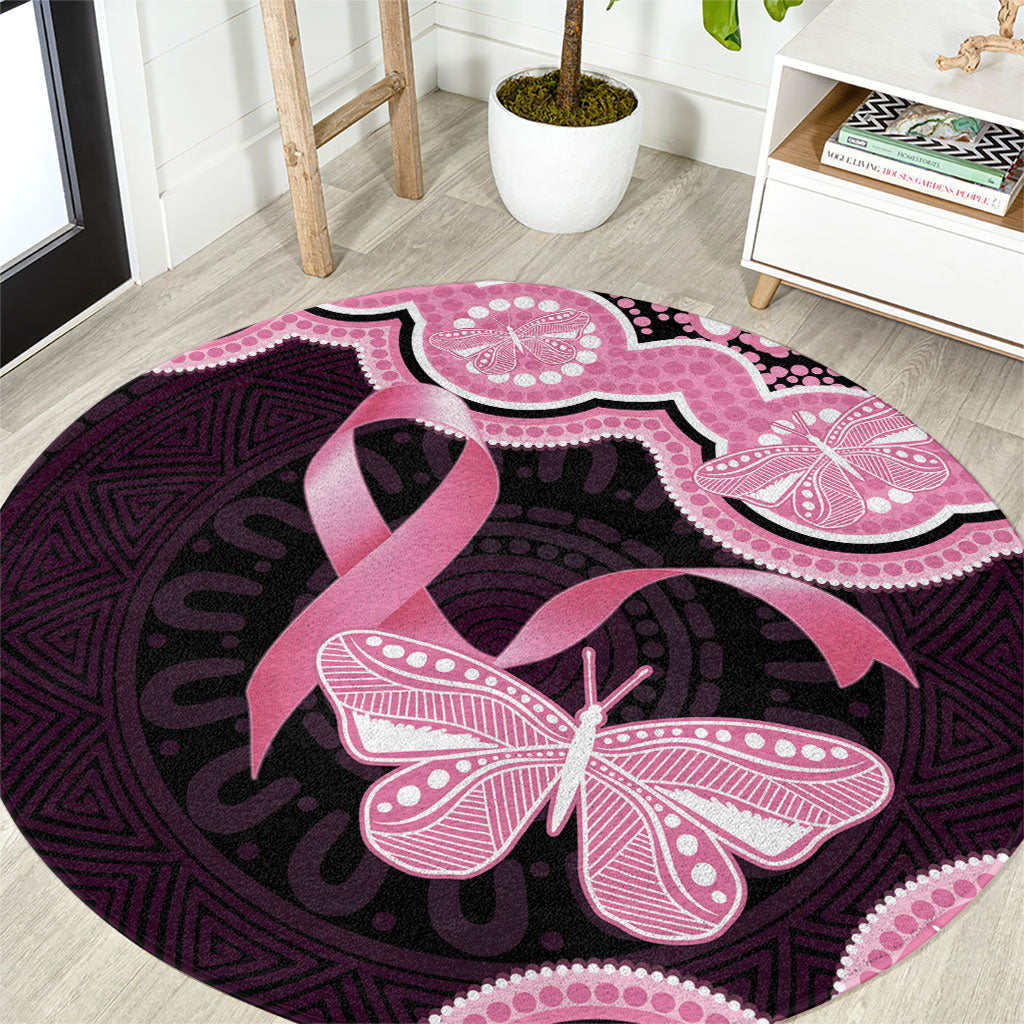 Australia Indigenous Round Carpet Pink Ribbon Breast Cancer Butterfly Aboriginal Black