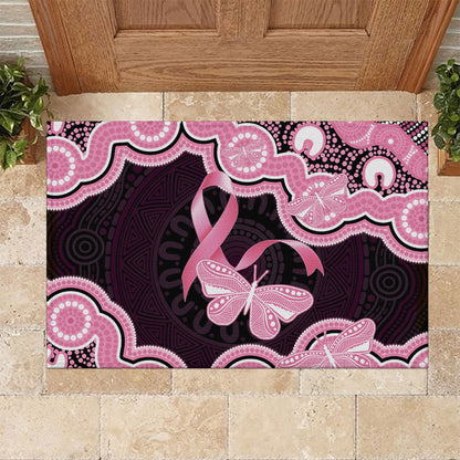 Australia Indigenous Rubber Doormat Pink Ribbon Breast Cancer Butterfly Aboriginal Black