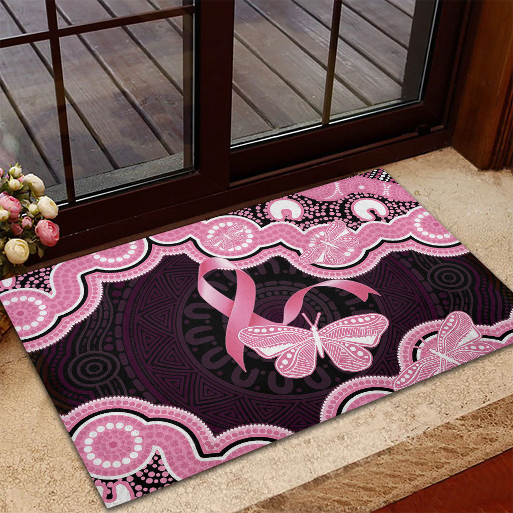 Australia Indigenous Rubber Doormat Pink Ribbon Breast Cancer Butterfly Aboriginal Black