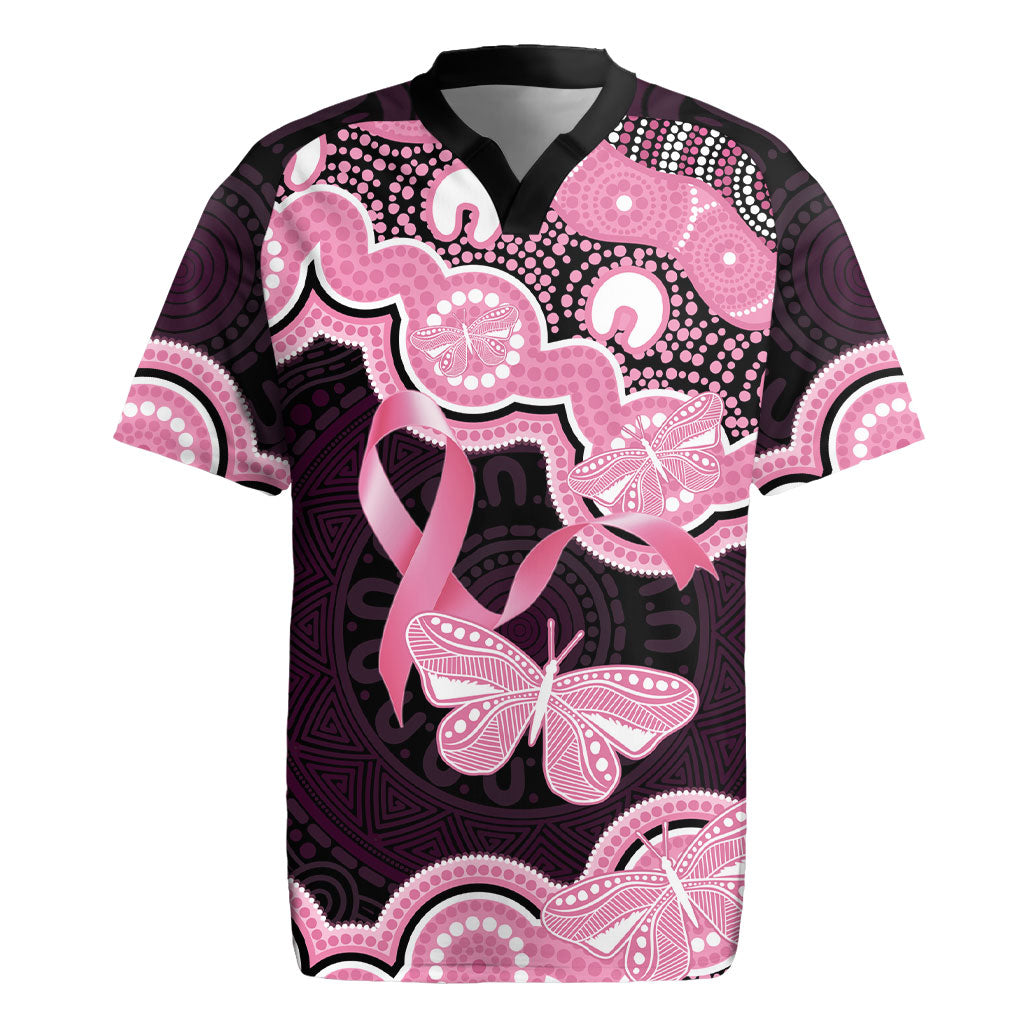 Australia Indigenous Rugby Jersey Pink Ribbon Breast Cancer Butterfly Aboriginal Black