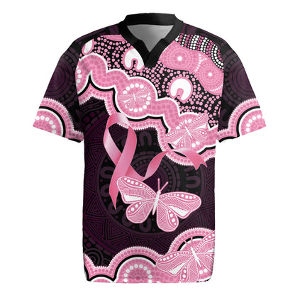Australia Indigenous Rugby Jersey Pink Ribbon Breast Cancer Butterfly Aboriginal Black