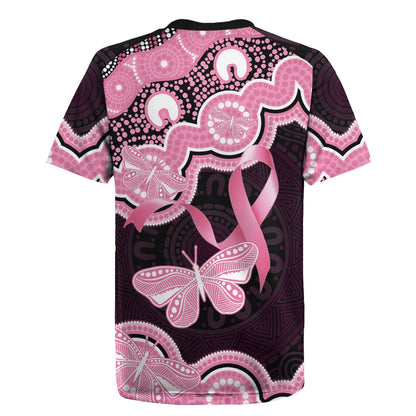 Australia Indigenous Rugby Jersey Pink Ribbon Breast Cancer Butterfly Aboriginal Black