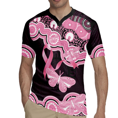 Australia Indigenous Rugby Jersey Pink Ribbon Breast Cancer Butterfly Aboriginal Black