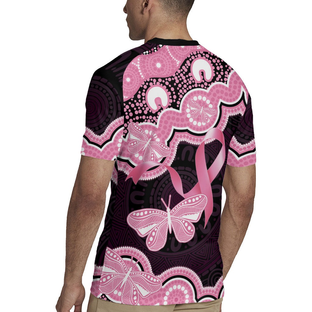 Australia Indigenous Rugby Jersey Pink Ribbon Breast Cancer Butterfly Aboriginal Black