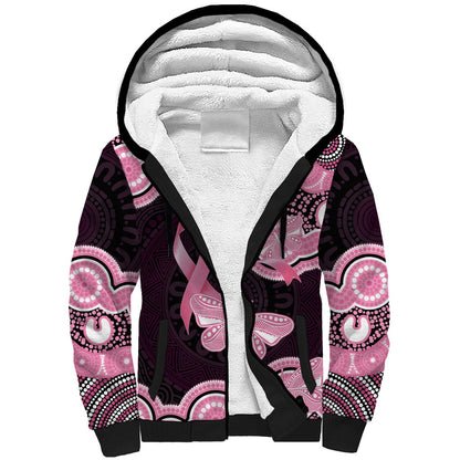 Australia Indigenous Sherpa Hoodie Pink Ribbon Breast Cancer Butterfly Aboriginal Black