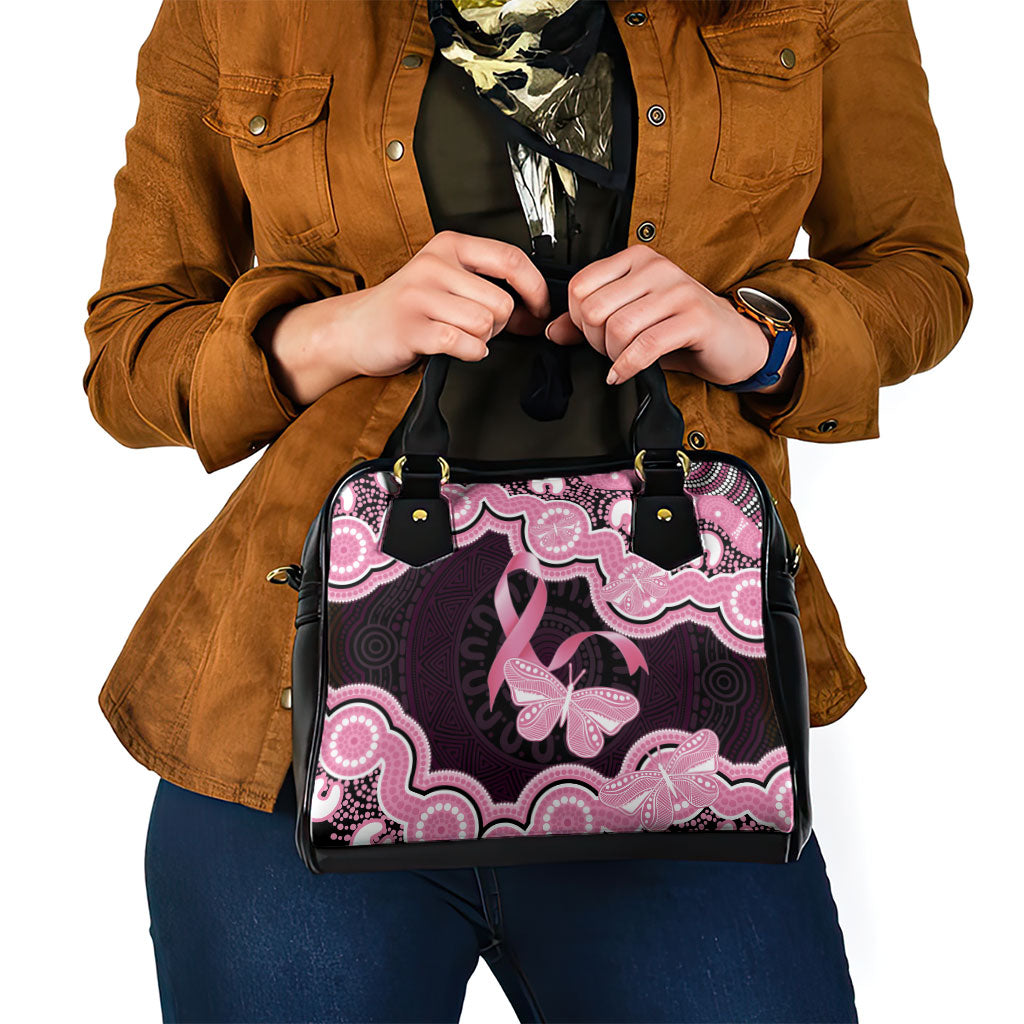 Australia Indigenous Shoulder Handbag Pink Ribbon Breast Cancer Butterfly Aboriginal Black