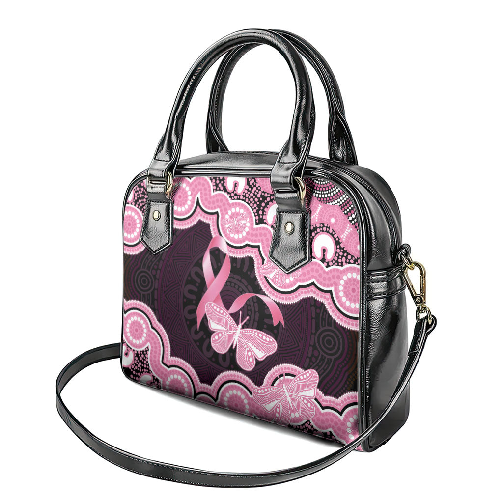 Australia Indigenous Shoulder Handbag Pink Ribbon Breast Cancer Butterfly Aboriginal Black