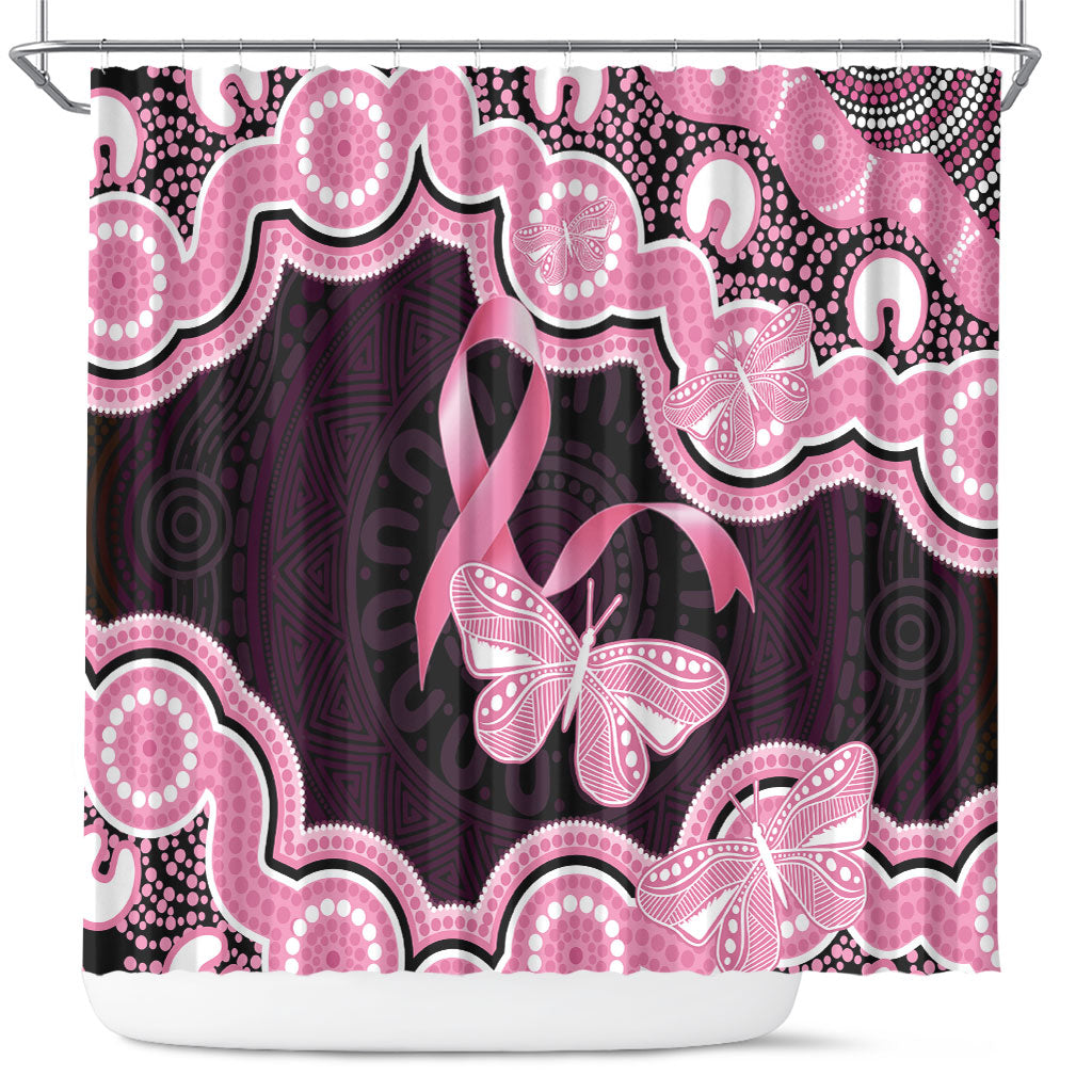 Australia Indigenous Shower Curtain Pink Ribbon Breast Cancer Butterfly Aboriginal Black