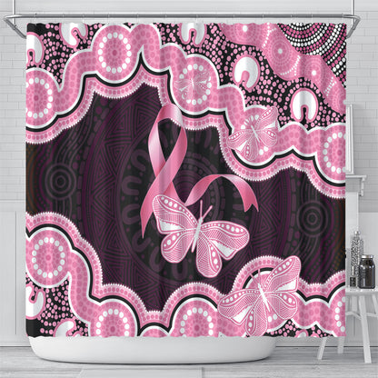 Australia Indigenous Shower Curtain Pink Ribbon Breast Cancer Butterfly Aboriginal Black