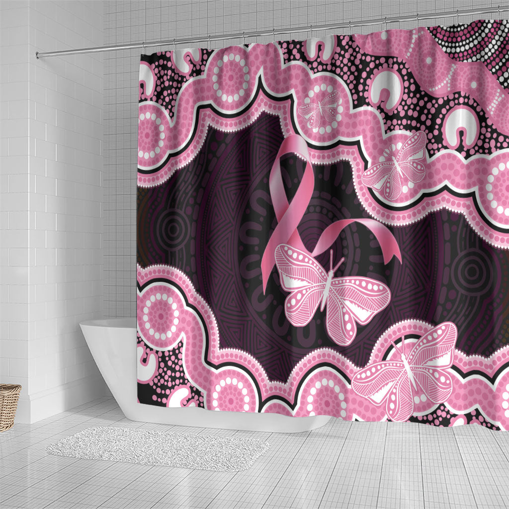 Australia Indigenous Shower Curtain Pink Ribbon Breast Cancer Butterfly Aboriginal Black