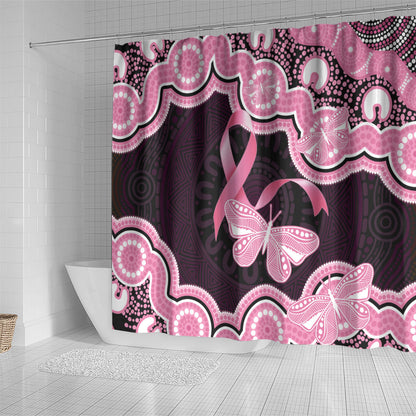 Australia Indigenous Shower Curtain Pink Ribbon Breast Cancer Butterfly Aboriginal Black