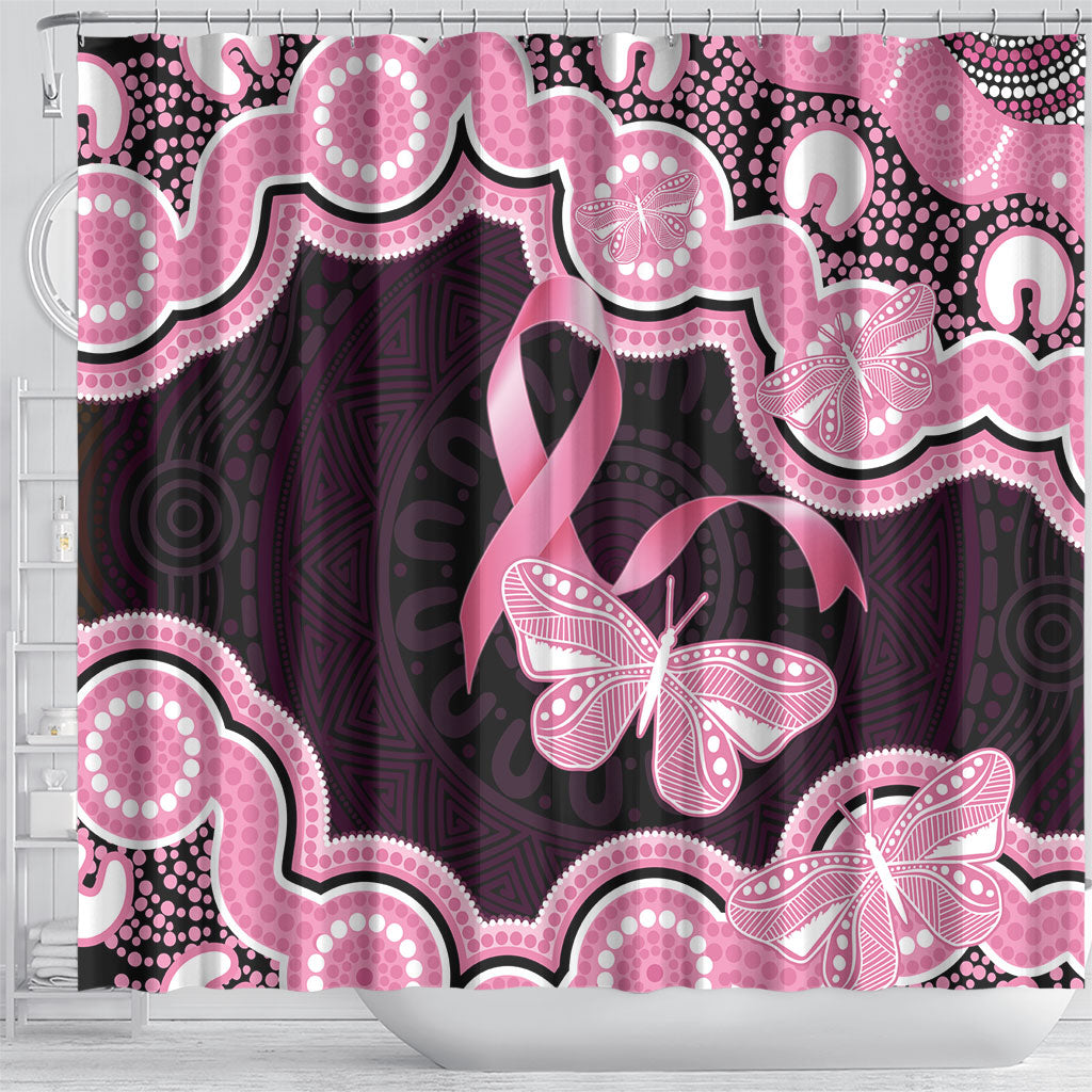 Australia Indigenous Shower Curtain Pink Ribbon Breast Cancer Butterfly Aboriginal Black