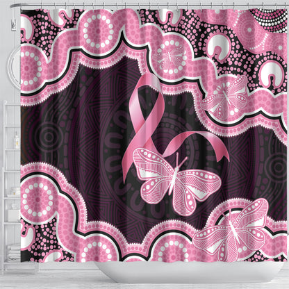 Australia Indigenous Shower Curtain Pink Ribbon Breast Cancer Butterfly Aboriginal Black