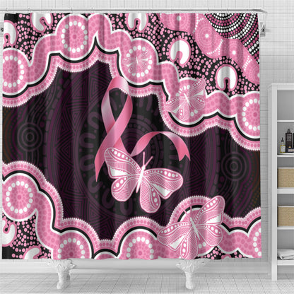 Australia Indigenous Shower Curtain Pink Ribbon Breast Cancer Butterfly Aboriginal Black
