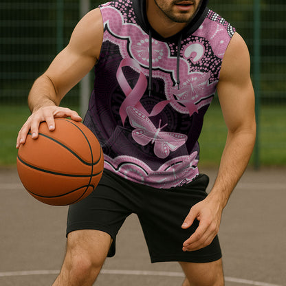 Australia Indigenous Sleeveless Hoodie Pink Ribbon Breast Cancer Butterfly Aboriginal Black