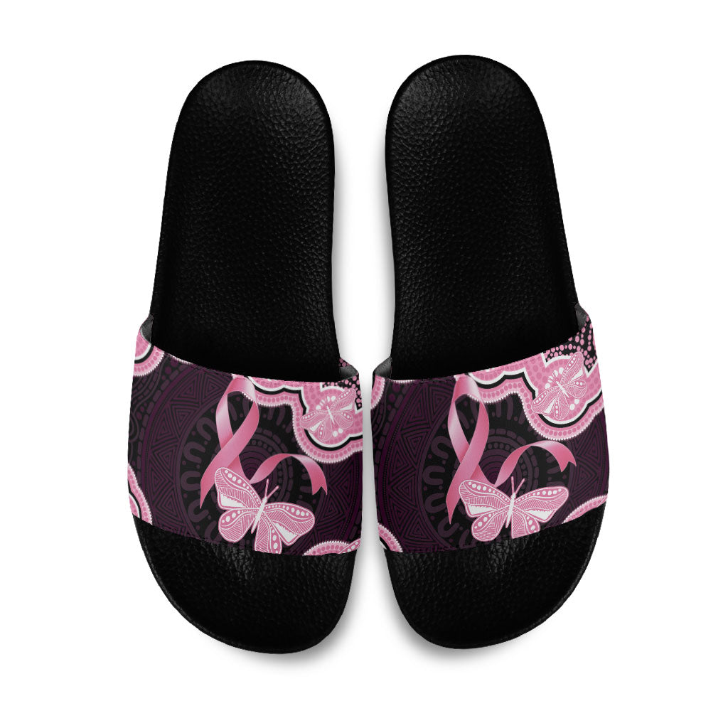 Australia Indigenous Slide Sandals Pink Ribbon Breast Cancer Butterfly Aboriginal Black