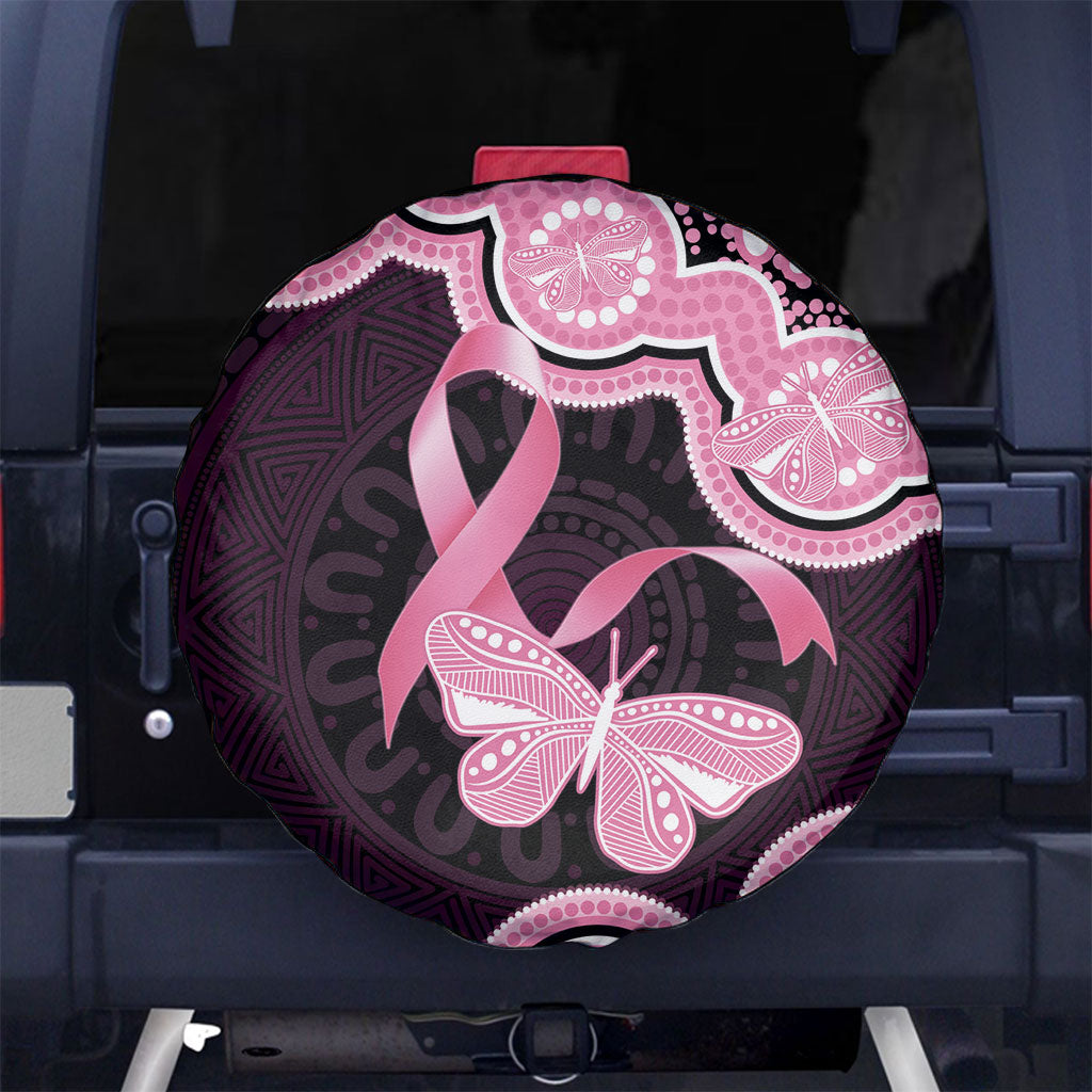Australia Indigenous Spare Tire Cover Pink Ribbon Breast Cancer Butterfly Aboriginal Black