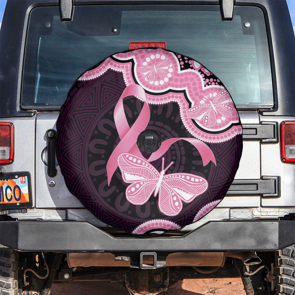 Australia Indigenous Spare Tire Cover Pink Ribbon Breast Cancer Butterfly Aboriginal Black