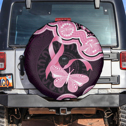 Australia Indigenous Spare Tire Cover Pink Ribbon Breast Cancer Butterfly Aboriginal Black
