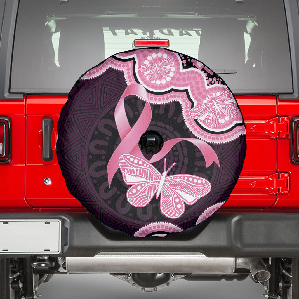 Australia Indigenous Spare Tire Cover Pink Ribbon Breast Cancer Butterfly Aboriginal Black