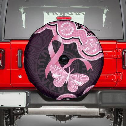 Australia Indigenous Spare Tire Cover Pink Ribbon Breast Cancer Butterfly Aboriginal Black