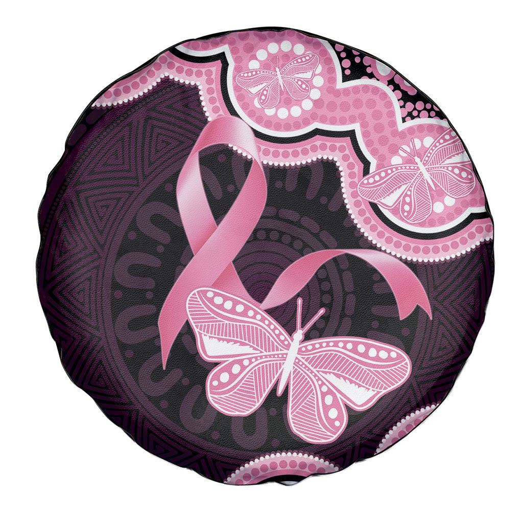 Australia Indigenous Spare Tire Cover Pink Ribbon Breast Cancer Butterfly Aboriginal Black