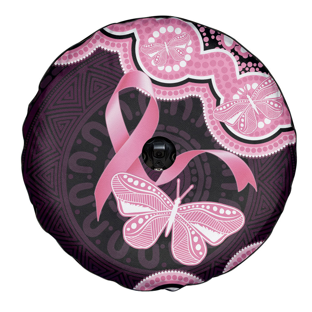 Australia Indigenous Spare Tire Cover Pink Ribbon Breast Cancer Butterfly Aboriginal Black