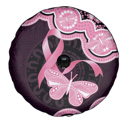 Australia Indigenous Spare Tire Cover Pink Ribbon Breast Cancer Butterfly Aboriginal Black