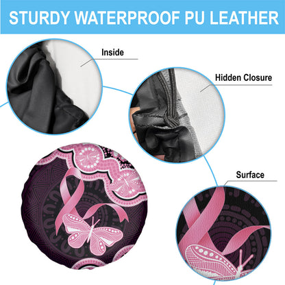 Australia Indigenous Spare Tire Cover Pink Ribbon Breast Cancer Butterfly Aboriginal Black