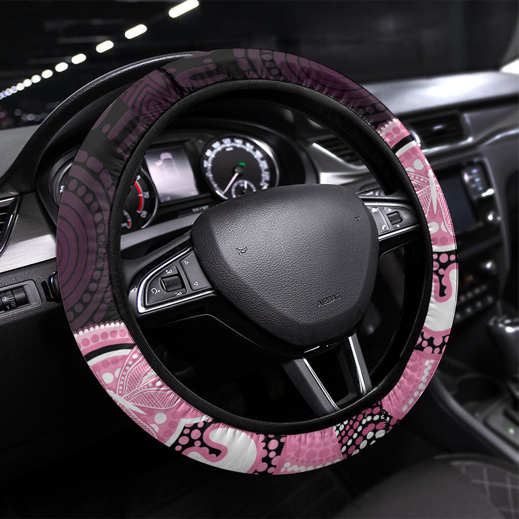 Australia Indigenous Steering Wheel Cover Pink Ribbon Breast Cancer Butterfly Aboriginal Black