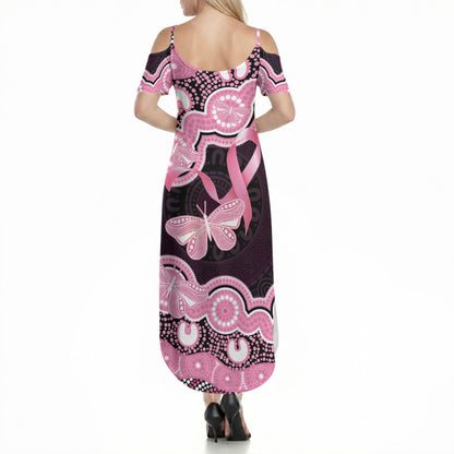 Australia Indigenous Summer Maxi Dress Pink Ribbon Breast Cancer Butterfly Aboriginal Black