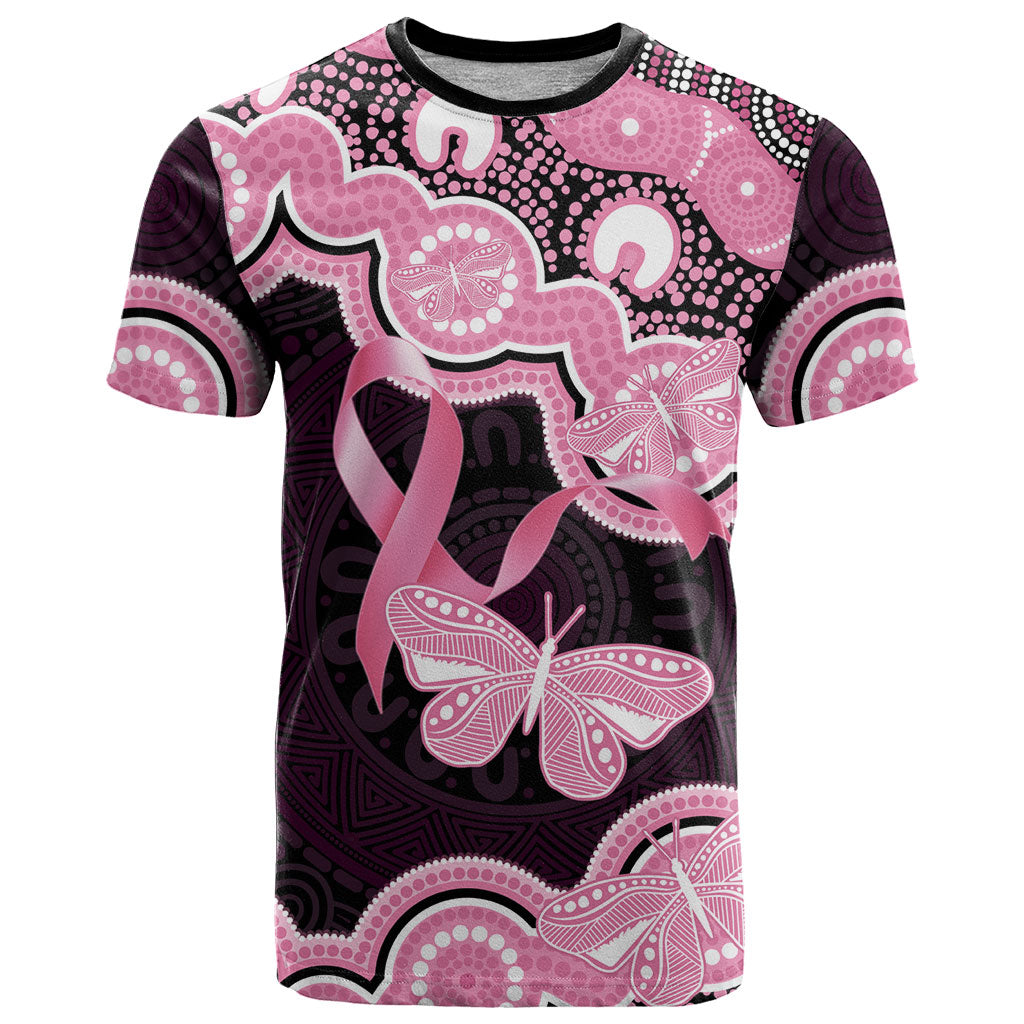 Australia Indigenous T Shirt Pink Ribbon Breast Cancer Butterfly Aboriginal Black