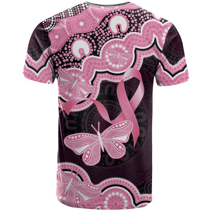 Australia Indigenous T Shirt Pink Ribbon Breast Cancer Butterfly Aboriginal Black