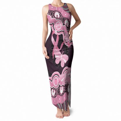 Australia Indigenous Tank Maxi Dress Pink Ribbon Breast Cancer Butterfly Aboriginal Black