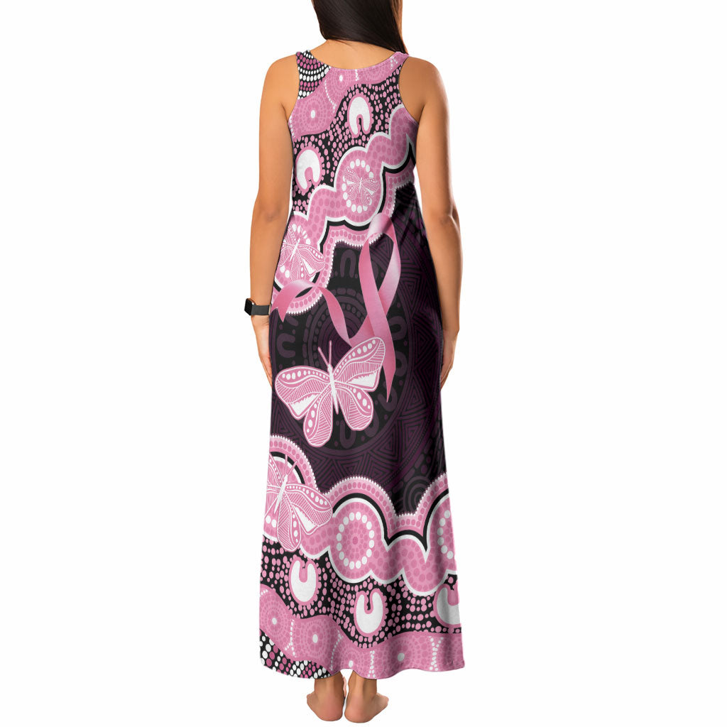 Australia Indigenous Tank Maxi Dress Pink Ribbon Breast Cancer Butterfly Aboriginal Black