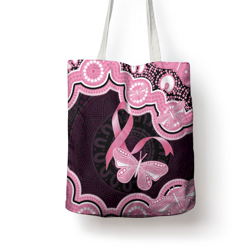 Australia Indigenous Tote Bag Pink Ribbon Breast Cancer Butterfly Aboriginal Black