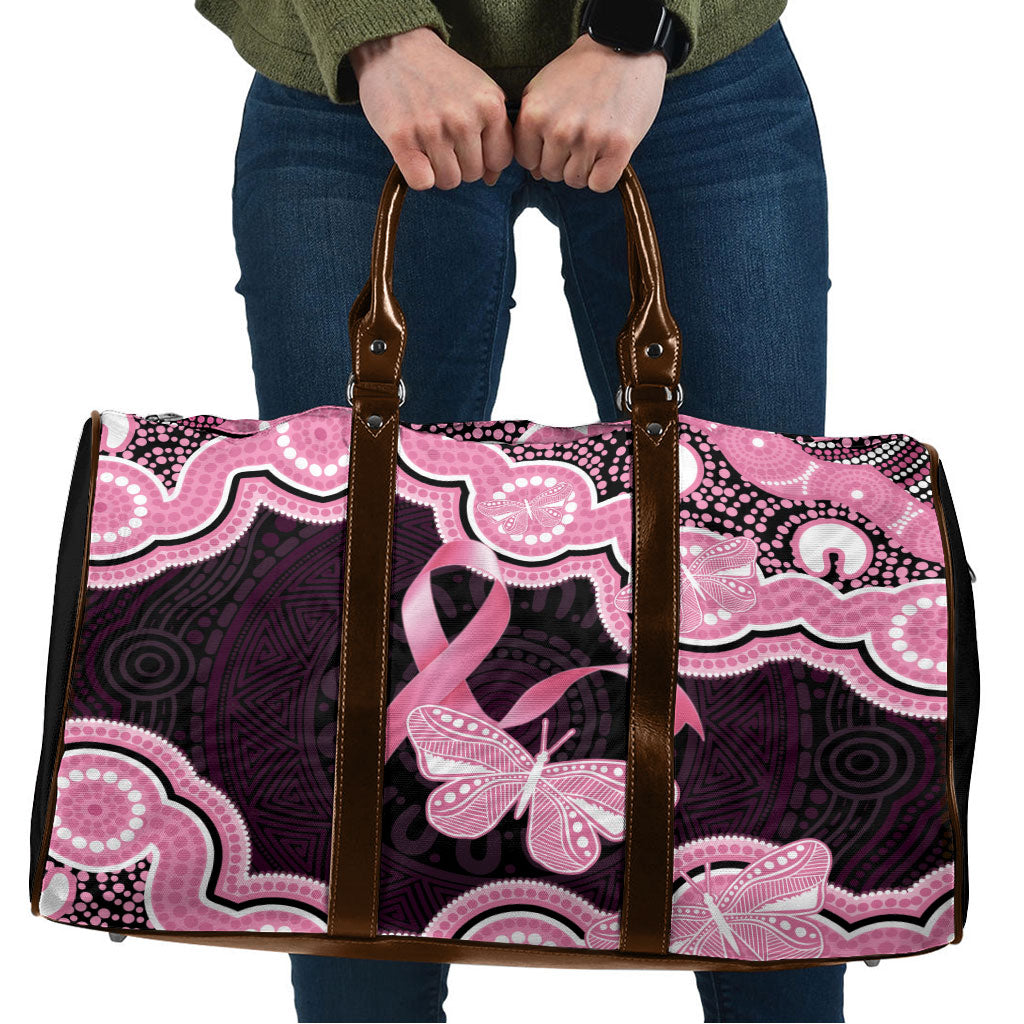 Australia Indigenous Travel Bag Pink Ribbon Breast Cancer Butterfly Aboriginal Black