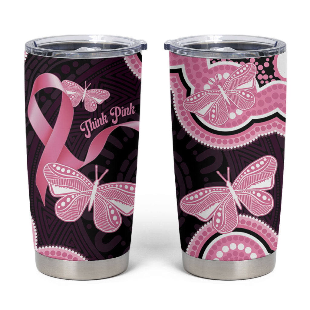 Australia Indigenous Tumbler Cup Pink Ribbon Breast Cancer Butterfly Aboriginal Black
