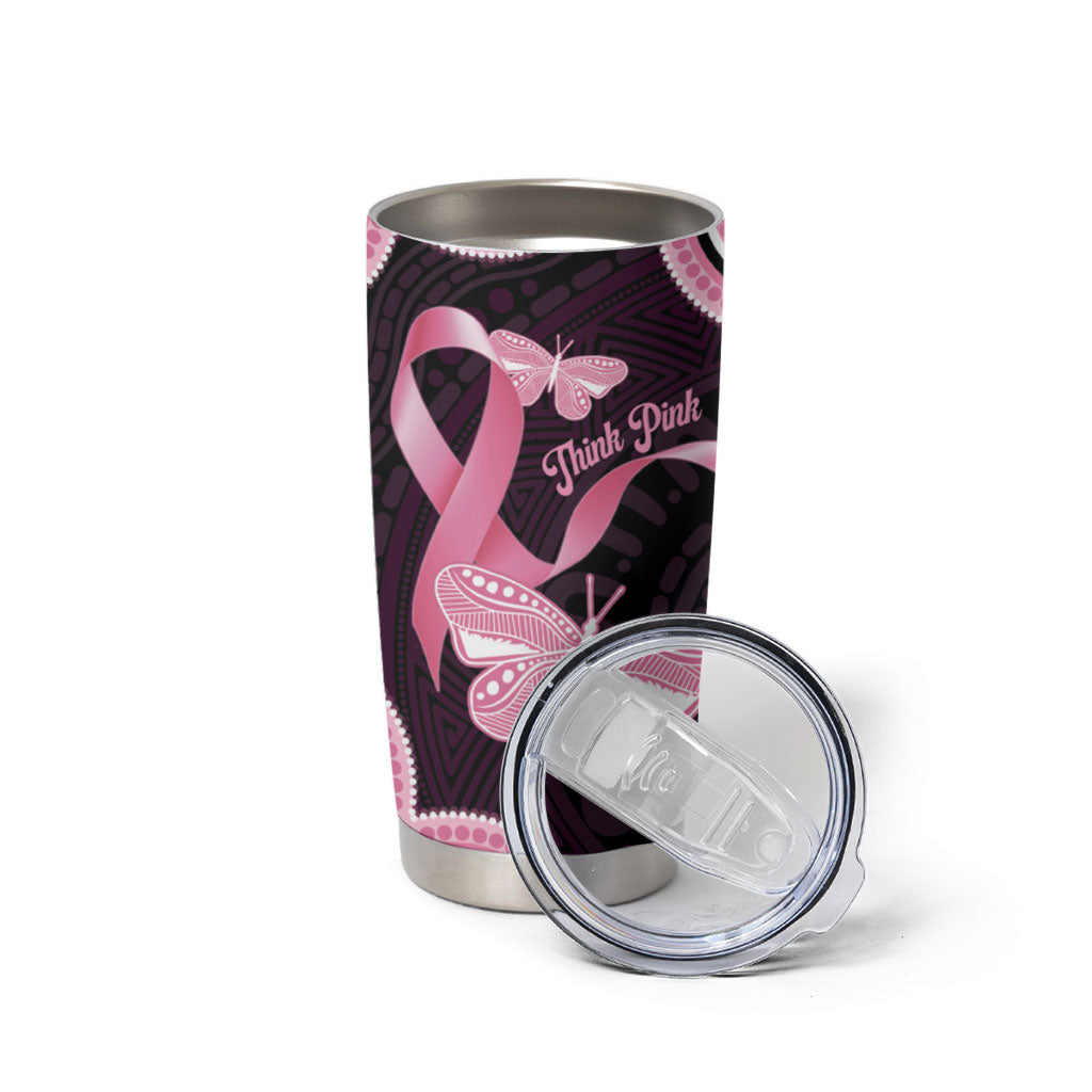 Australia Indigenous Tumbler Cup Pink Ribbon Breast Cancer Butterfly Aboriginal Black